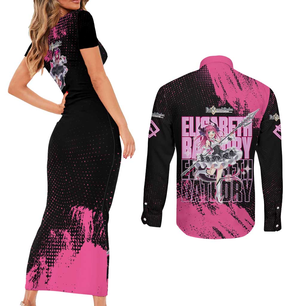 Elisabeth Bathory Fate Grand Order Couples Matching Short Sleeve Bodycon Dress and Long Sleeve Button Shirt Gothic Anime Splash Art Style