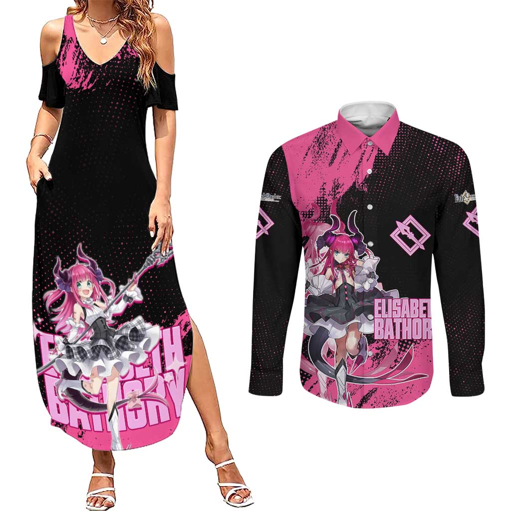 Elisabeth Bathory Fate Grand Order Couples Matching Summer Maxi Dress and Long Sleeve Button Shirt Gothic Anime Splash Art Style