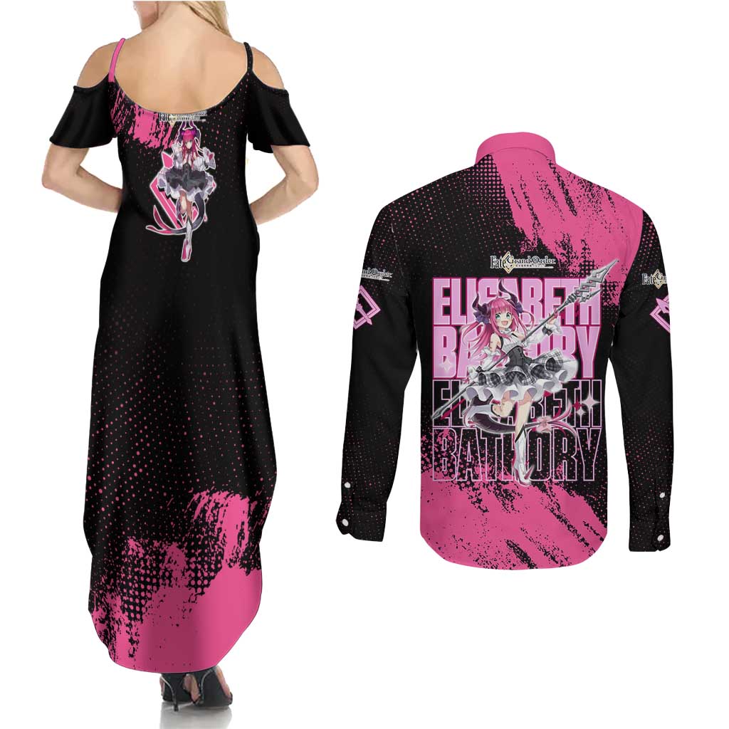 Elisabeth Bathory Fate Grand Order Couples Matching Summer Maxi Dress and Long Sleeve Button Shirt Gothic Anime Splash Art Style
