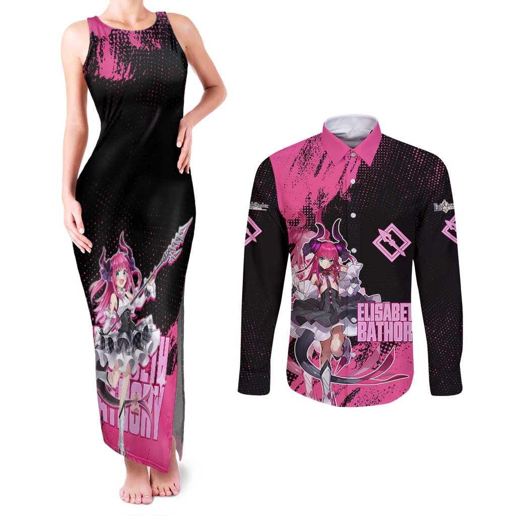 Elisabeth Bathory Fate Grand Order Couples Matching Tank Maxi Dress and Long Sleeve Button Shirt Gothic Anime Splash Art Style