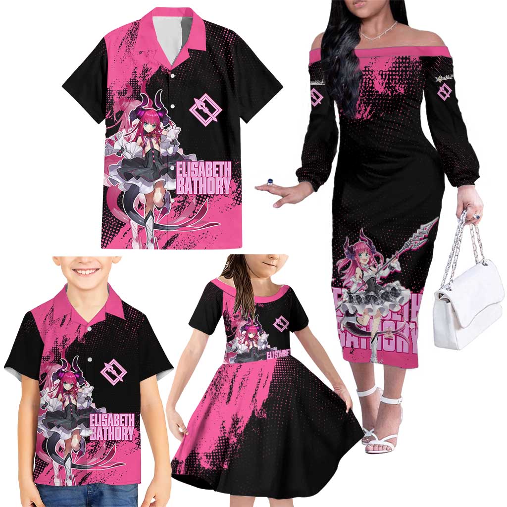 Elisabeth Bathory Fate Grand Order Family Matching Off The Shoulder Long Sleeve Dress and Hawaiian Shirt Gothic Anime Splash Art Style