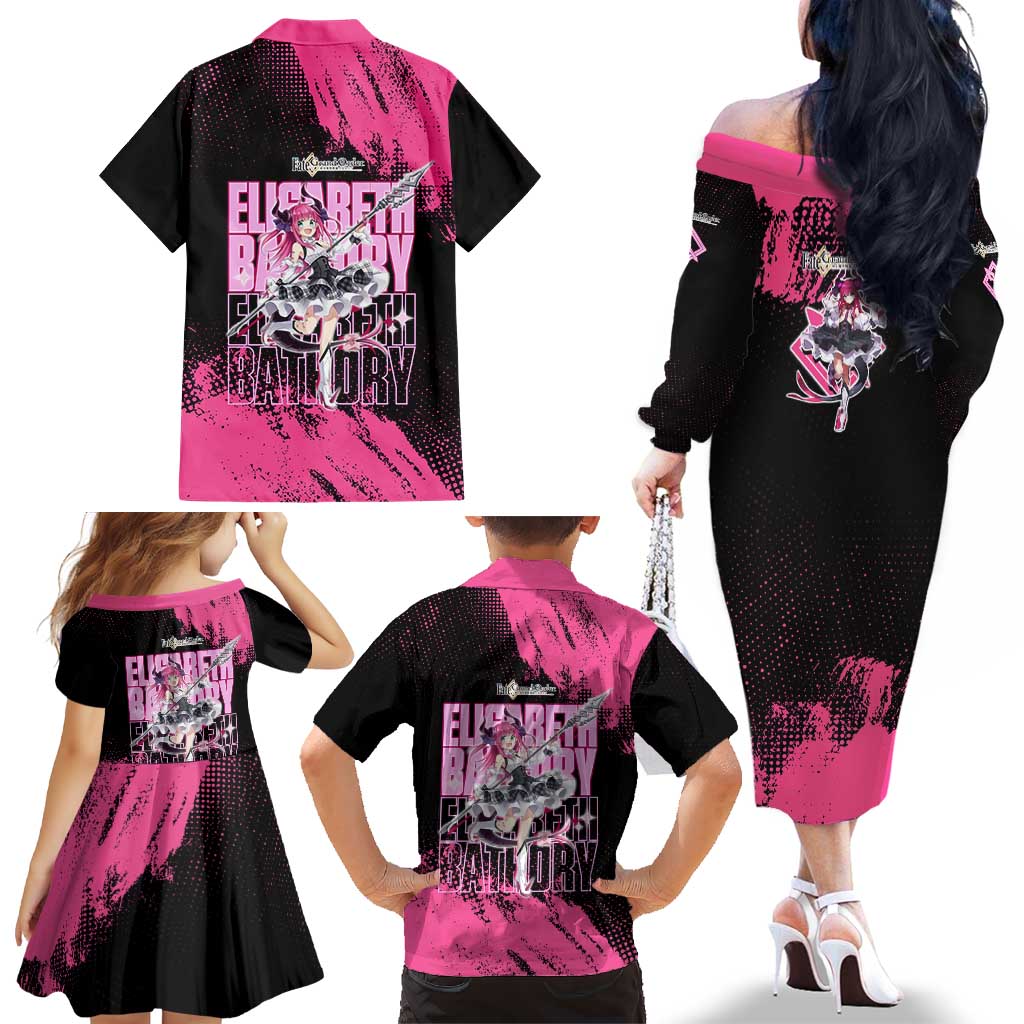 Elisabeth Bathory Fate Grand Order Family Matching Off The Shoulder Long Sleeve Dress and Hawaiian Shirt Gothic Anime Splash Art Style