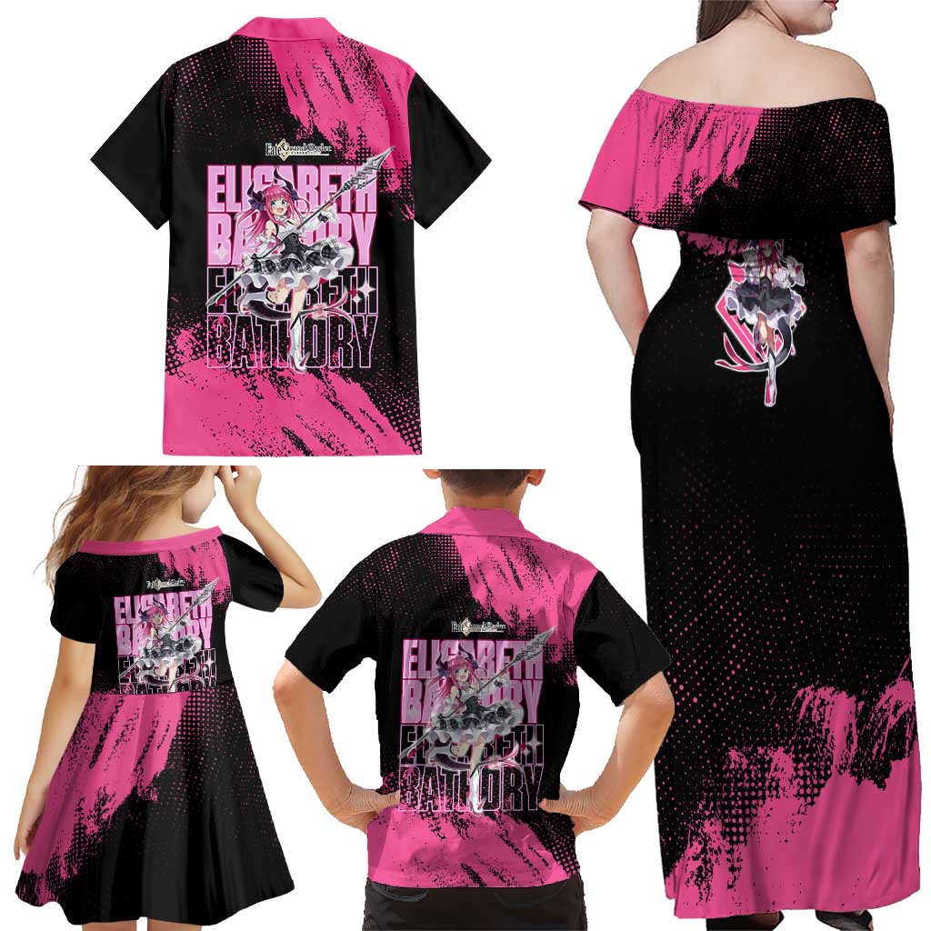 Elisabeth Bathory Fate Grand Order Family Matching Off Shoulder Maxi Dress and Hawaiian Shirt Gothic Anime Splash Art Style