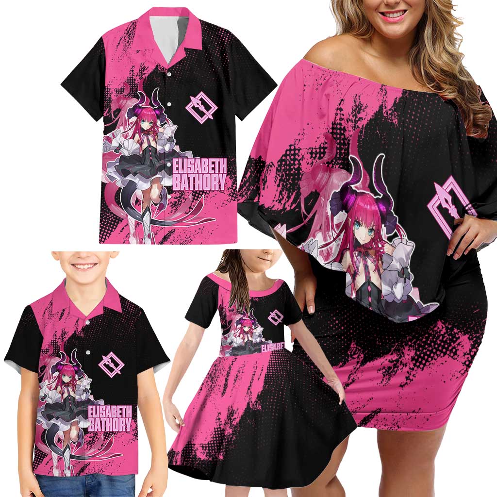 Elisabeth Bathory Fate Grand Order Family Matching Off Shoulder Short Dress and Hawaiian Shirt Gothic Anime Splash Art Style