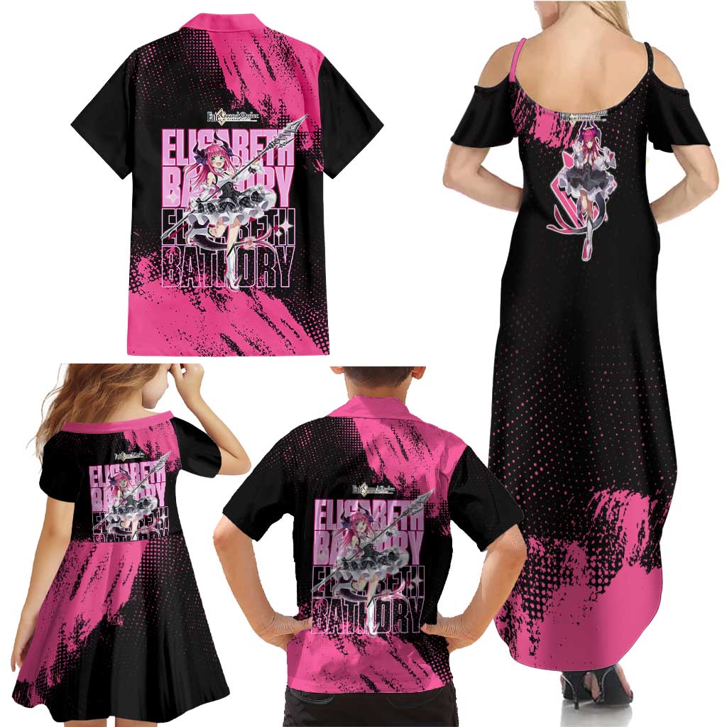Elisabeth Bathory Fate Grand Order Family Matching Summer Maxi Dress and Hawaiian Shirt Gothic Anime Splash Art Style