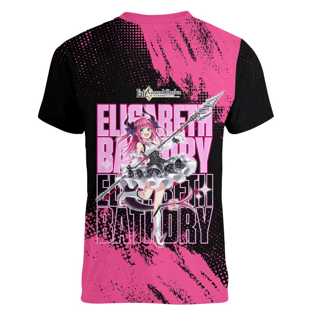 Elisabeth Bathory Fate Grand Order Women V-Neck T-Shirt Gothic Anime Splash Art Style