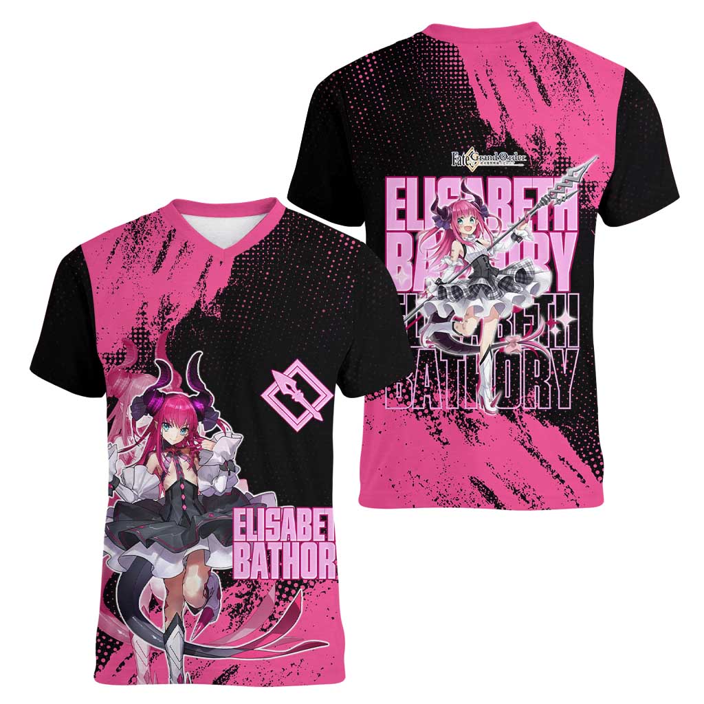 Elisabeth Bathory Fate Grand Order Women V-Neck T-Shirt Gothic Anime Splash Art Style