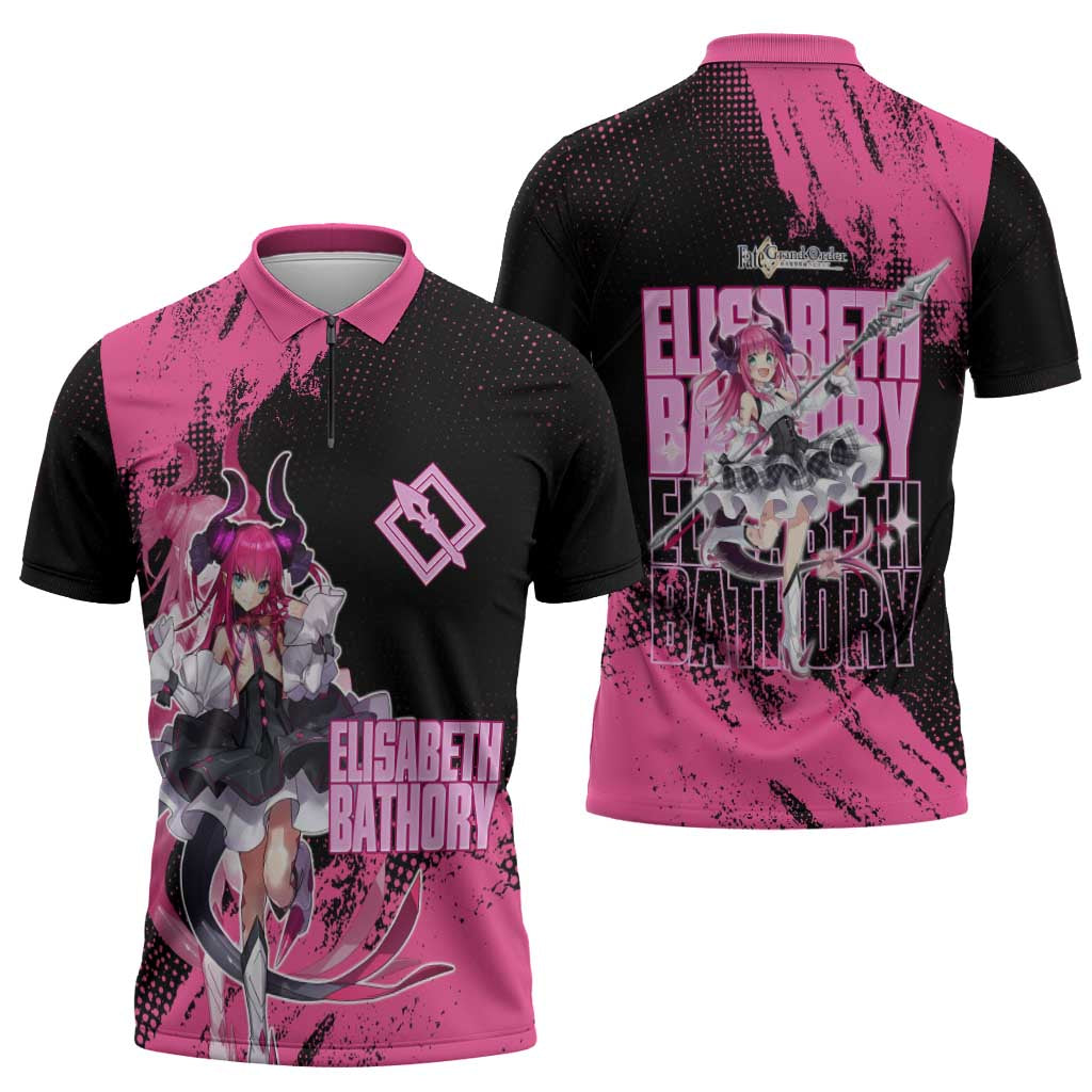 Elisabeth Bathory Fate Grand Order Zipper Polo Shirt Gothic Anime Splash Art Style