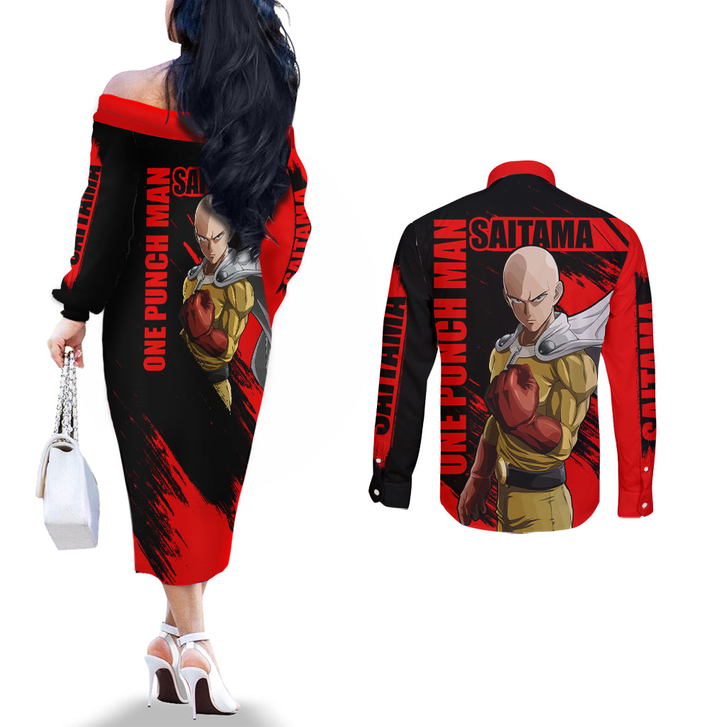 Saitama - OPM - Sport Funny Design Couples Matching Off The Shoulder Long Sleeve Dress and Long Sleeve Button Shirt