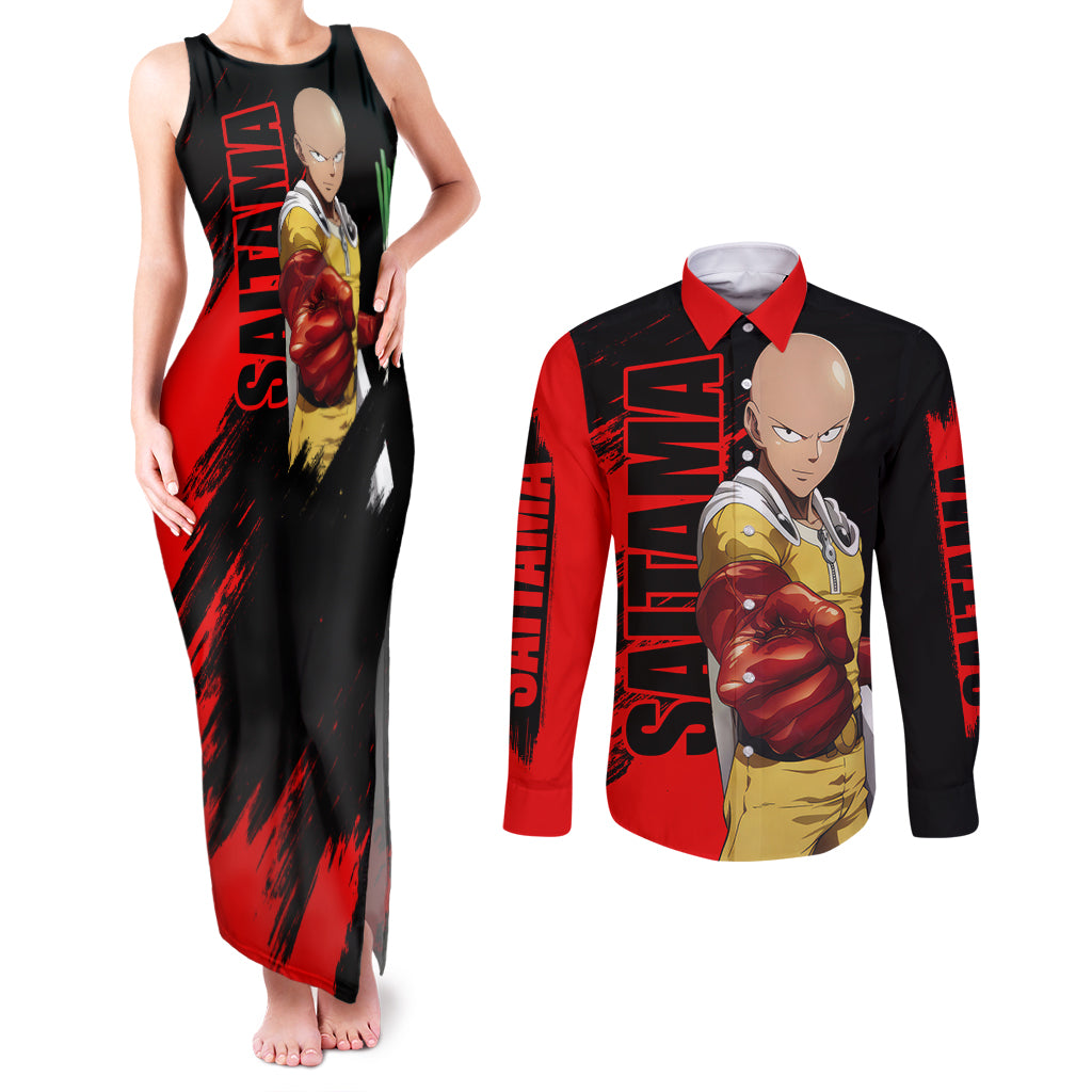 Saitama - OPM - Sport Funny Design Couples Matching Tank Maxi Dress and Long Sleeve Button Shirt