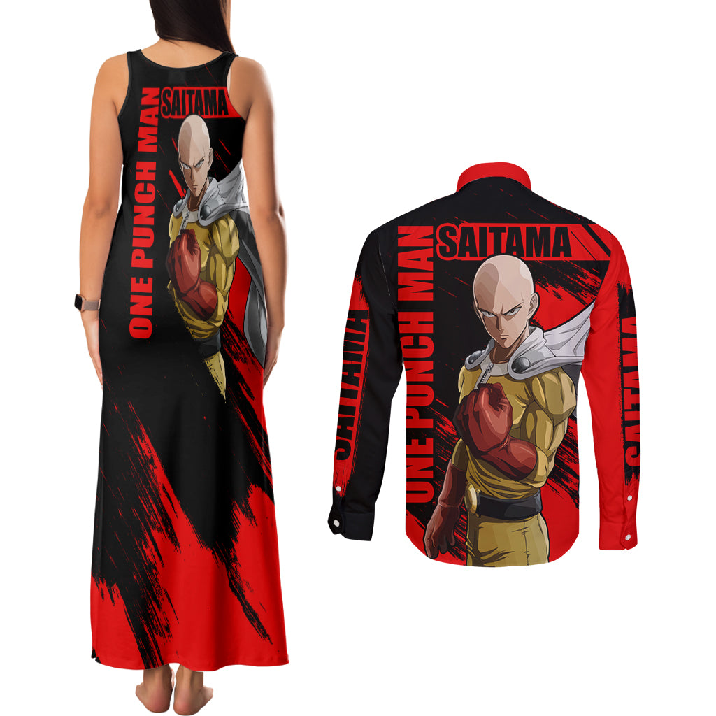 Saitama - OPM - Sport Funny Design Couples Matching Tank Maxi Dress and Long Sleeve Button Shirt