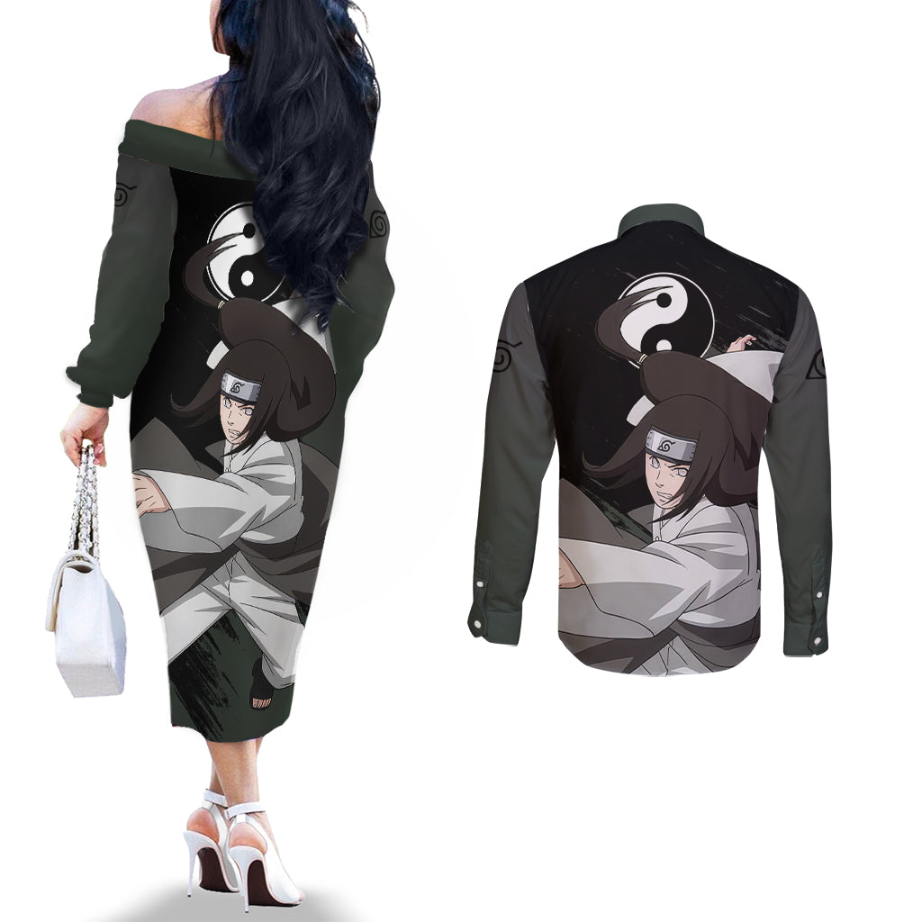 Neji Hyuga - Naruto Couples Matching Off The Shoulder Long Sleeve Dress and Long Sleeve Button Shirt