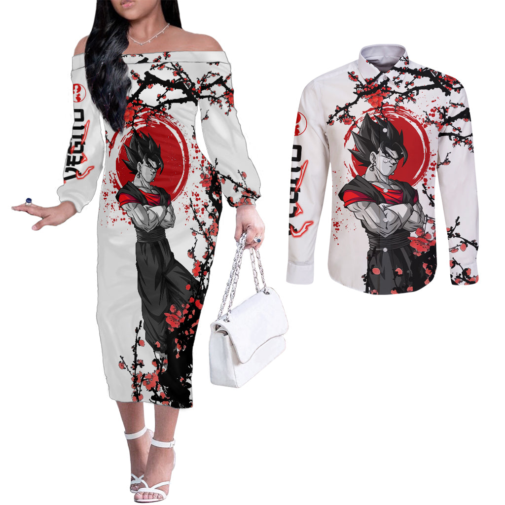 Vegito - Japan Style Anime Couples Matching Off The Shoulder Long Sleeve Dress and Long Sleeve Button Shirt