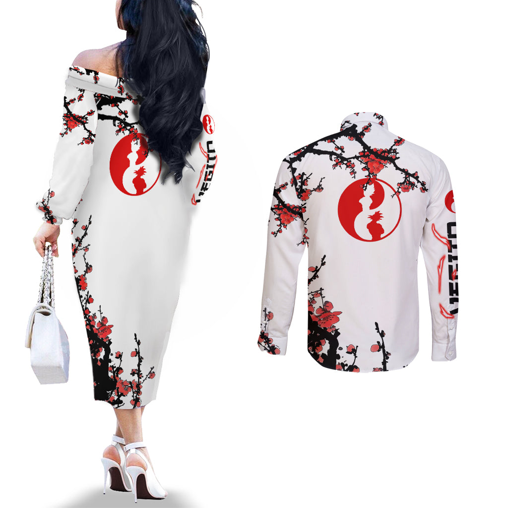 Vegito - Japan Style Anime Couples Matching Off The Shoulder Long Sleeve Dress and Long Sleeve Button Shirt