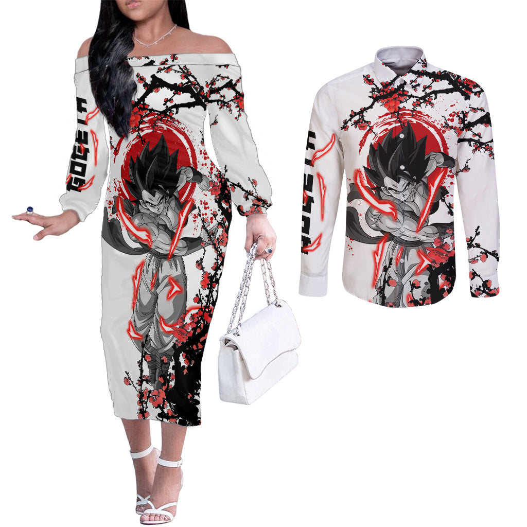 Gogeta - Japan Style Anime Couples Matching Off The Shoulder Long Sleeve Dress and Long Sleeve Button Shirt