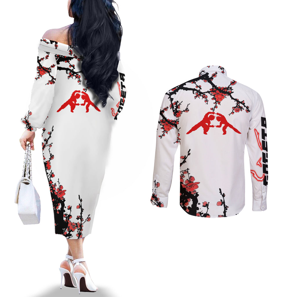Gogeta - Japan Style Anime Couples Matching Off The Shoulder Long Sleeve Dress and Long Sleeve Button Shirt