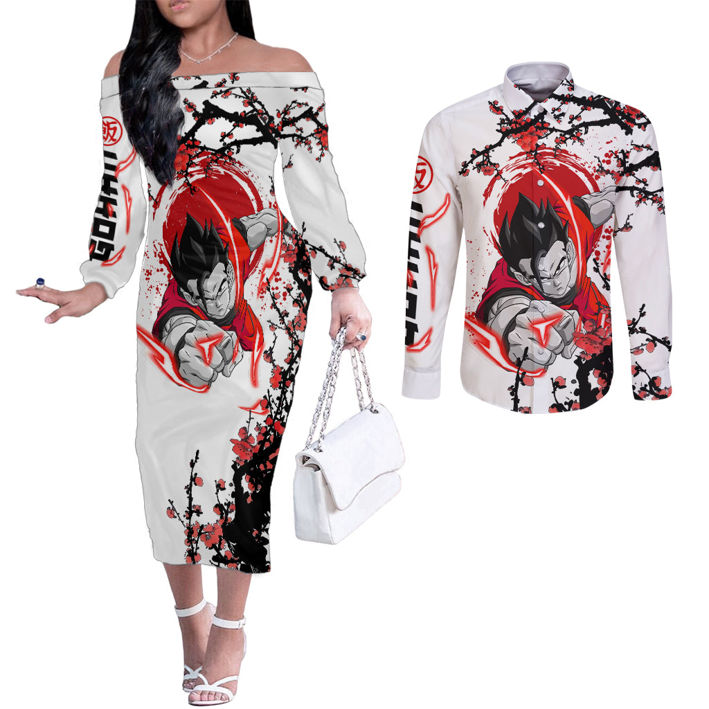 Gohan - Japan Style Couples Matching Off The Shoulder Long Sleeve Dress and Long Sleeve Button Shirt
