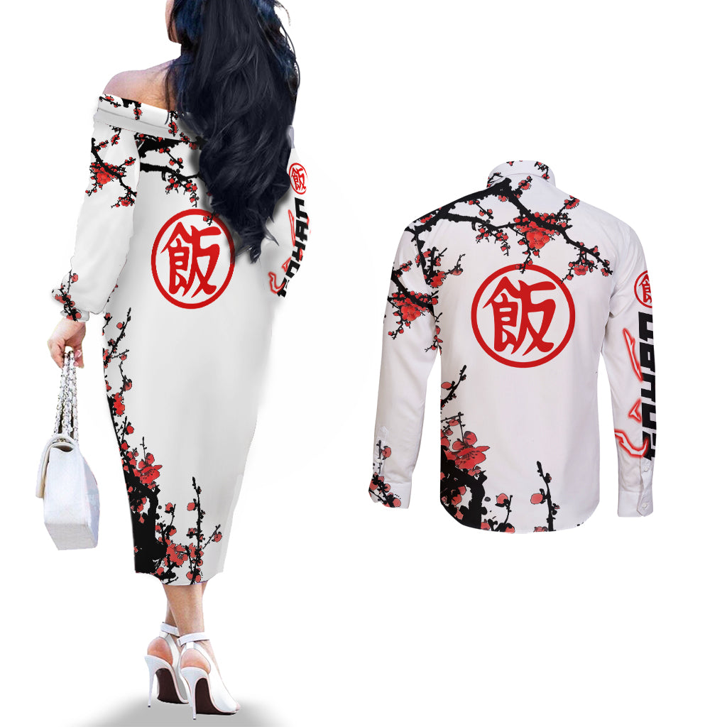 Gohan - Japan Style Couples Matching Off The Shoulder Long Sleeve Dress and Long Sleeve Button Shirt