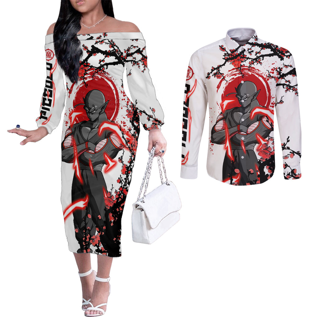 Piccolo - Japan Style Anime Couples Matching Off The Shoulder Long Sleeve Dress and Long Sleeve Button Shirt