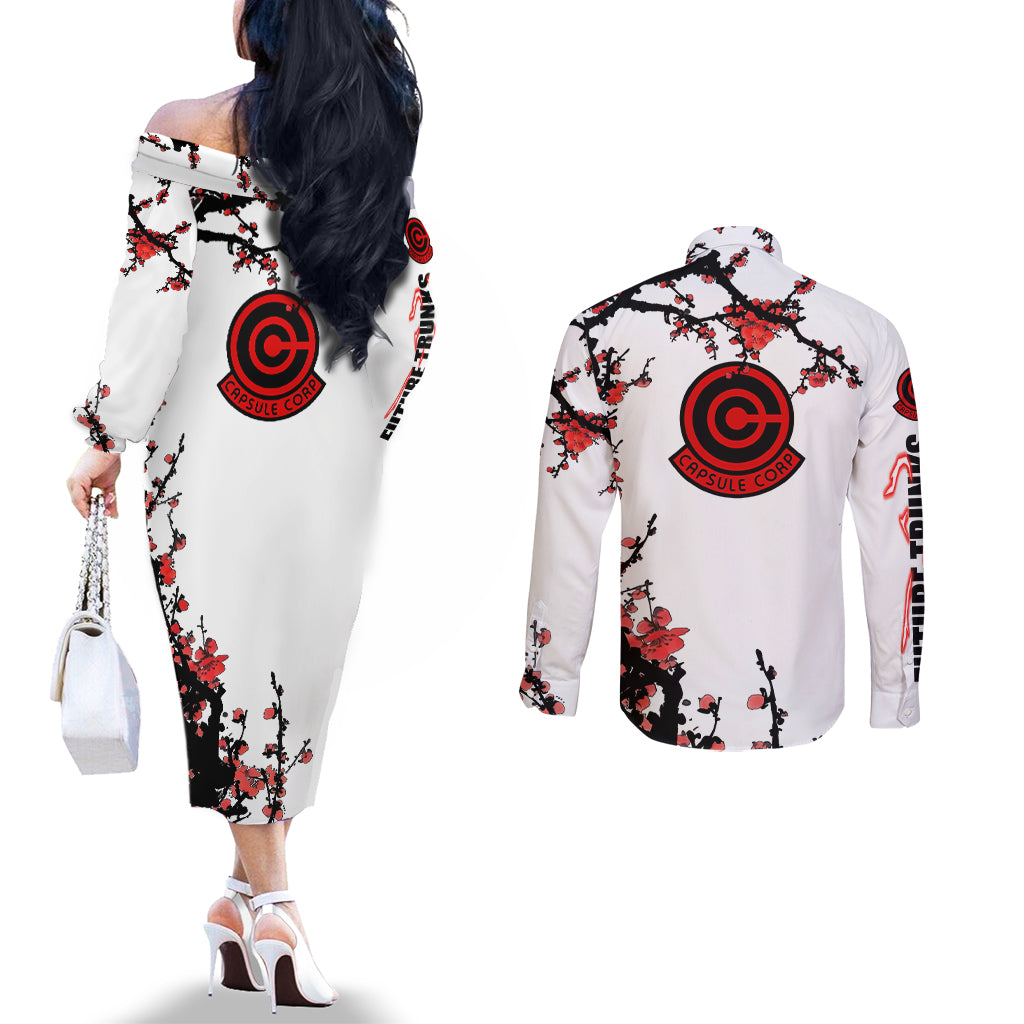 Future Trunks - Dragon Ball Japan Style Couples Matching Off The Shoulder Long Sleeve Dress and Long Sleeve Button Shirt