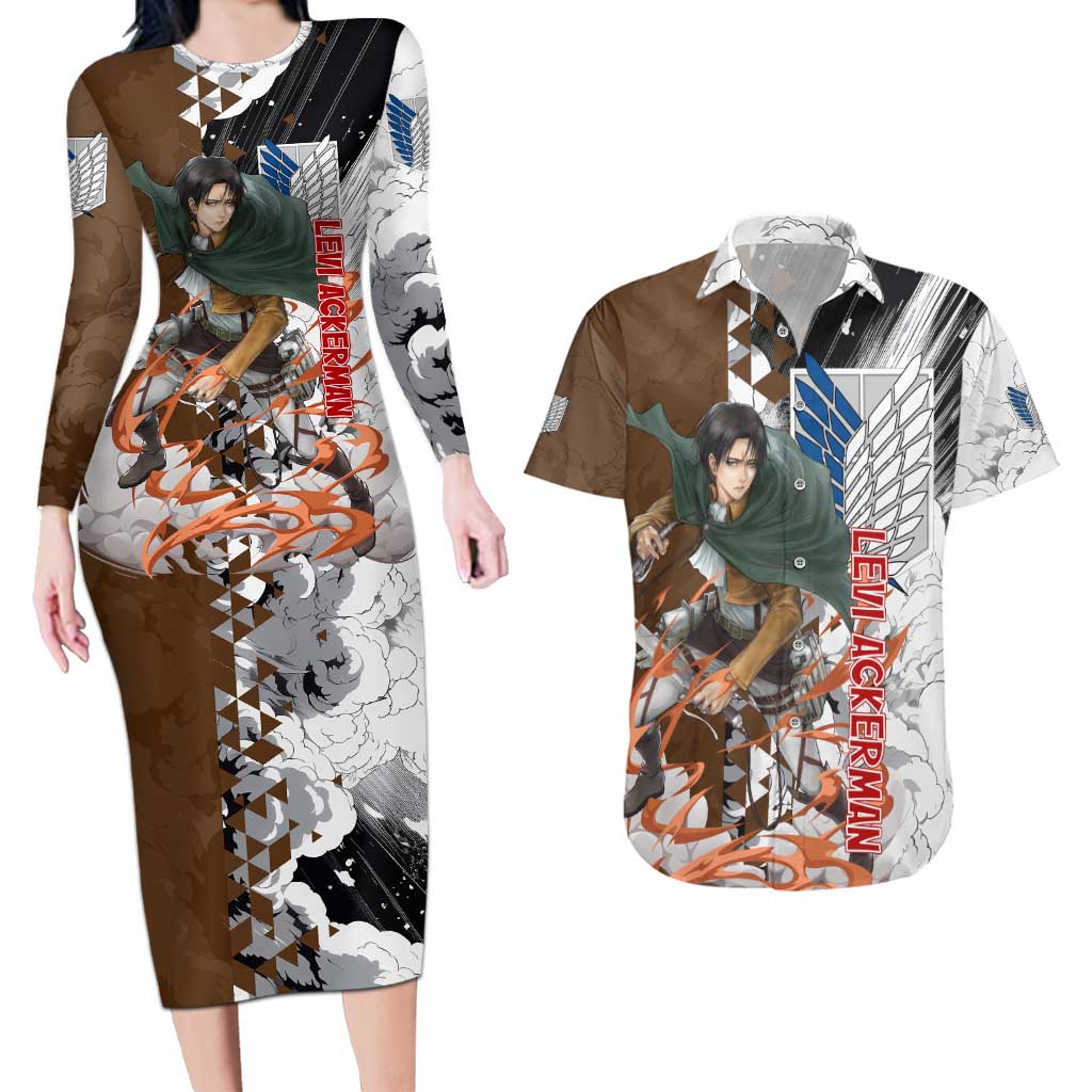 Levi Ackerman - Attack On Titan Couples Matching Long Sleeve Bodycon Dress and Hawaiian Shirt Anime Style