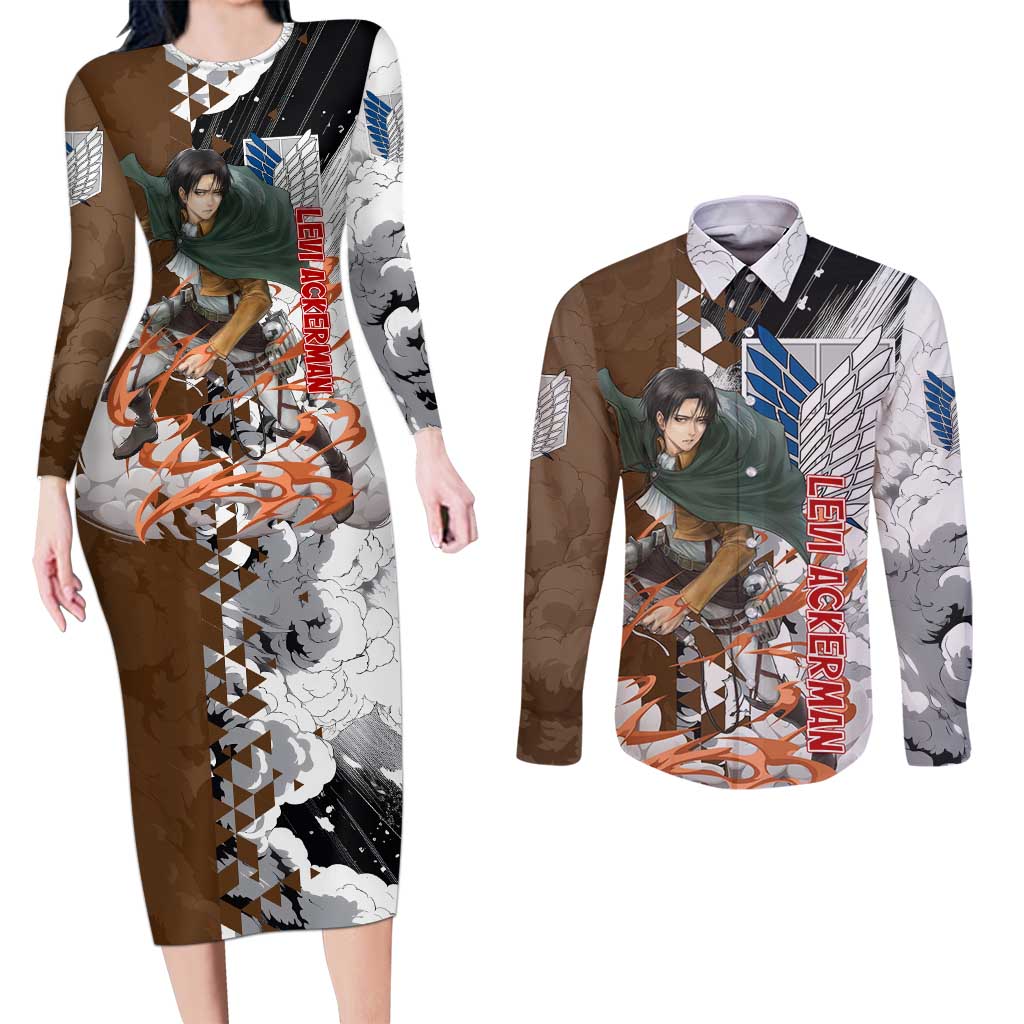 Levi Ackerman - Attack On Titan Couples Matching Long Sleeve Bodycon Dress and Long Sleeve Button Shirt Anime Style