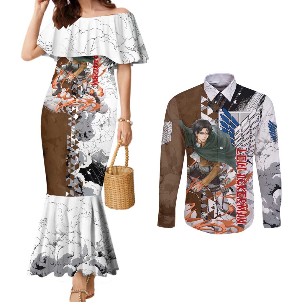 Levi Ackerman - Attack On Titan Couples Matching Mermaid Dress and Long Sleeve Button Shirt Anime Style
