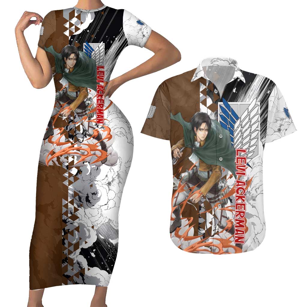 Levi Ackerman - Attack On Titan Couples Matching Short Sleeve Bodycon Dress and Hawaiian Shirt Anime Style