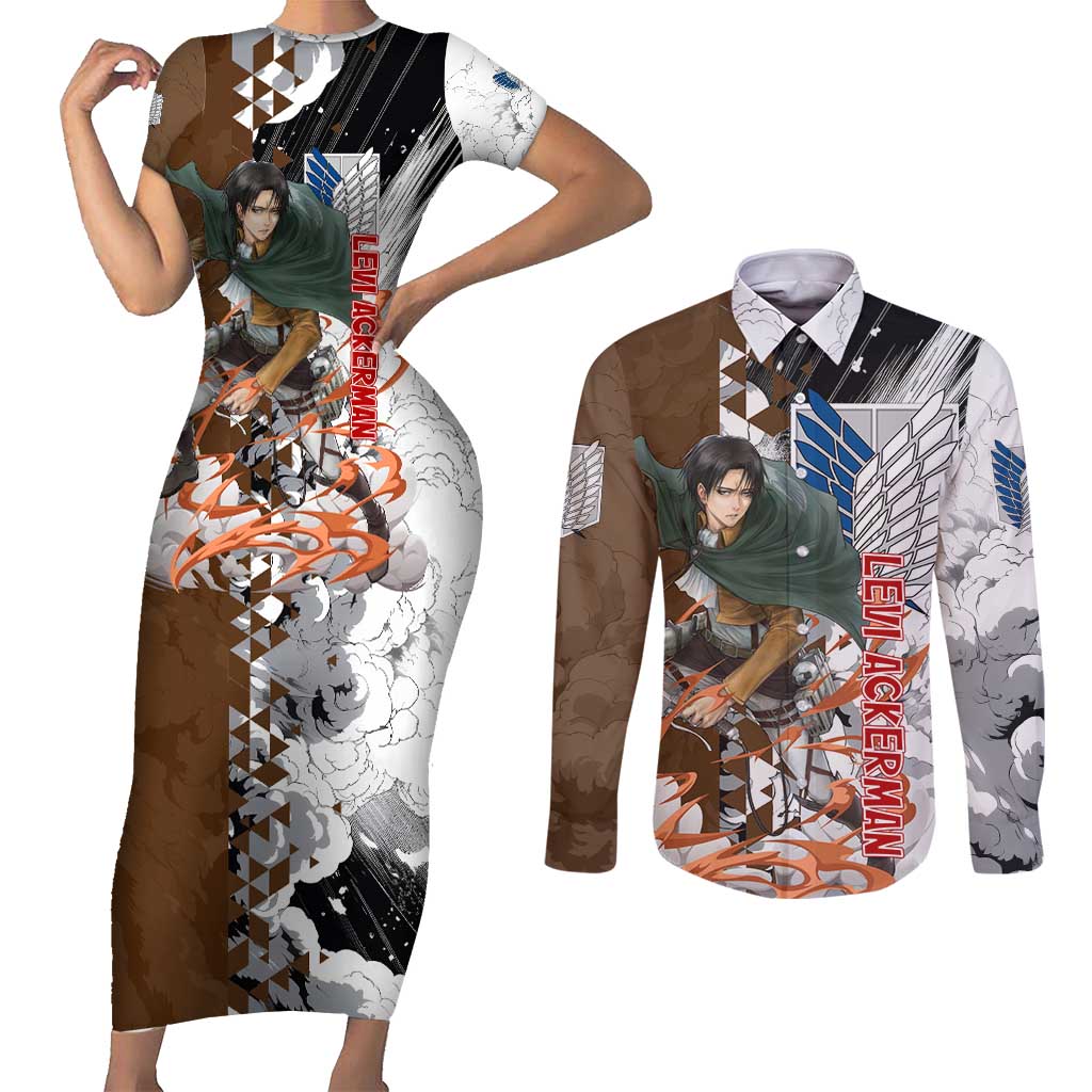 Levi Ackerman - Attack On Titan Couples Matching Short Sleeve Bodycon Dress and Long Sleeve Button Shirt Anime Style