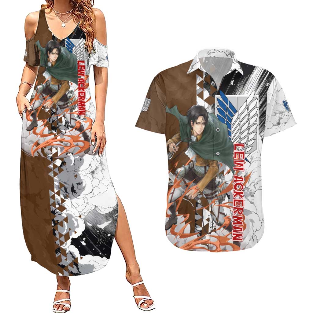 Levi Ackerman - Attack On Titan Couples Matching Summer Maxi Dress and Hawaiian Shirt Anime Style