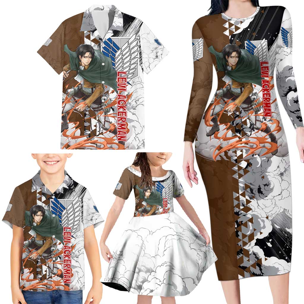 Levi Ackerman - Attack On Titan Family Matching Long Sleeve Bodycon Dress and Hawaiian Shirt Anime Style