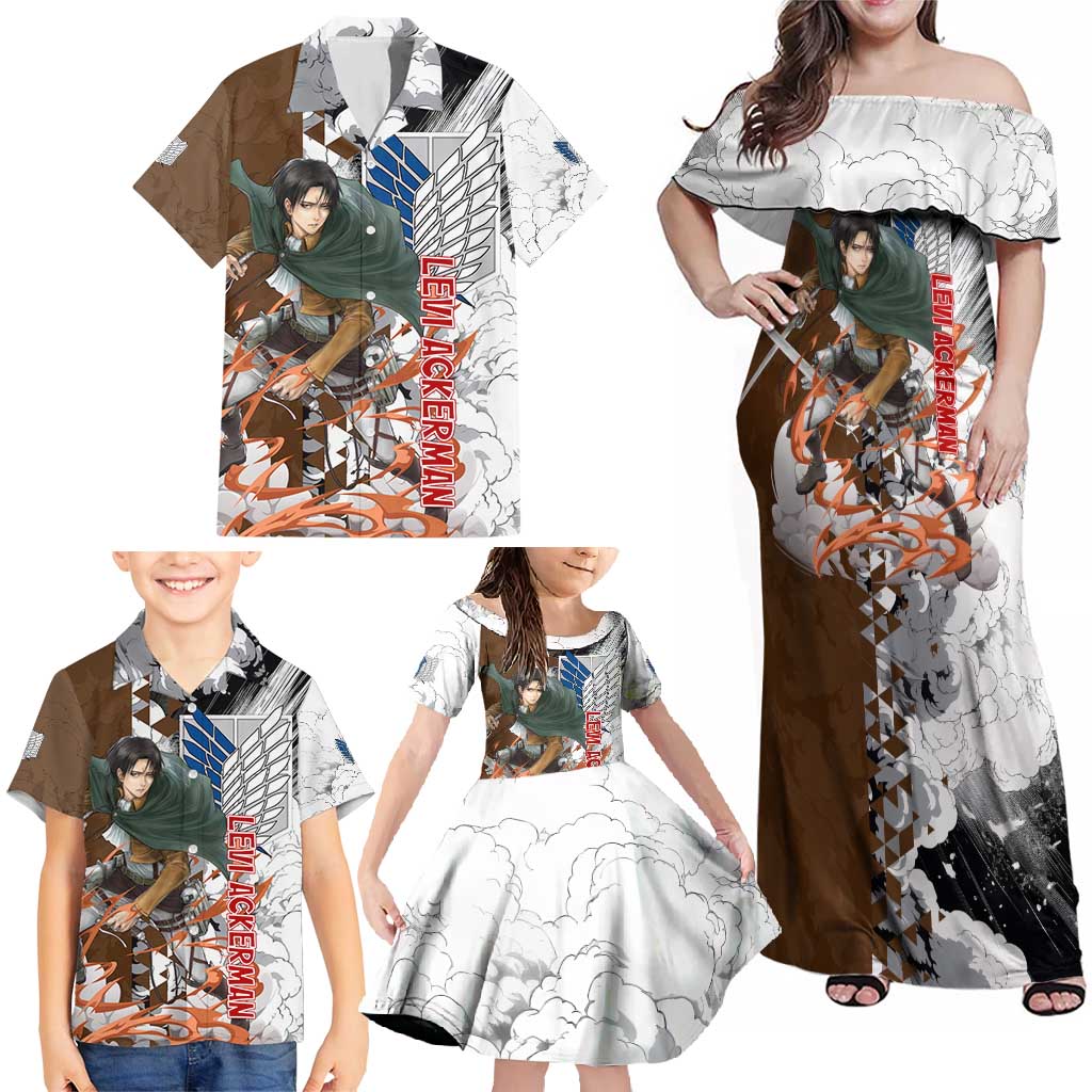 Levi Ackerman - Attack On Titan Family Matching Off Shoulder Maxi Dress and Hawaiian Shirt Anime Style