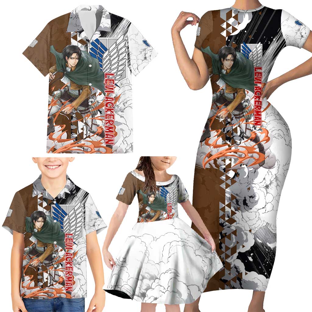 Levi Ackerman - Attack On Titan Family Matching Short Sleeve Bodycon Dress and Hawaiian Shirt Anime Style