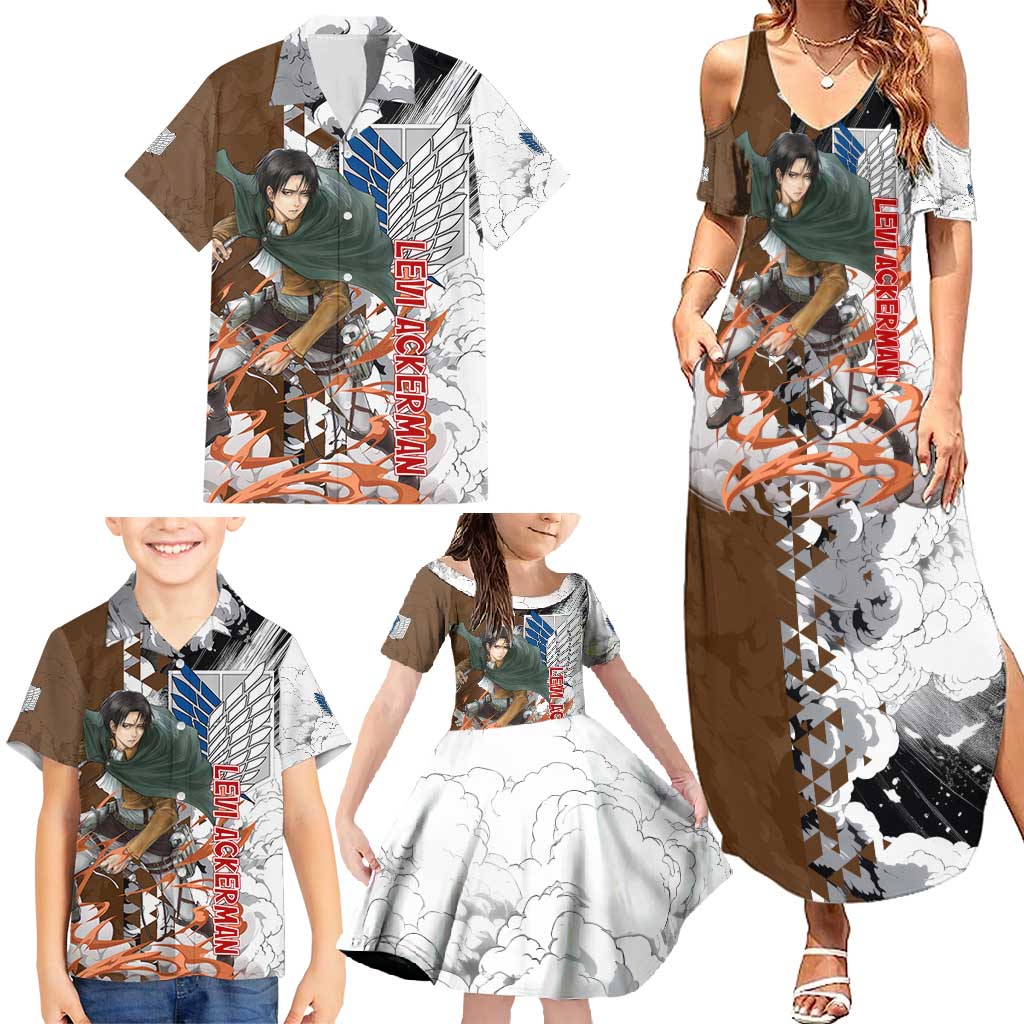 Levi Ackerman - Attack On Titan Family Matching Summer Maxi Dress and Hawaiian Shirt Anime Style