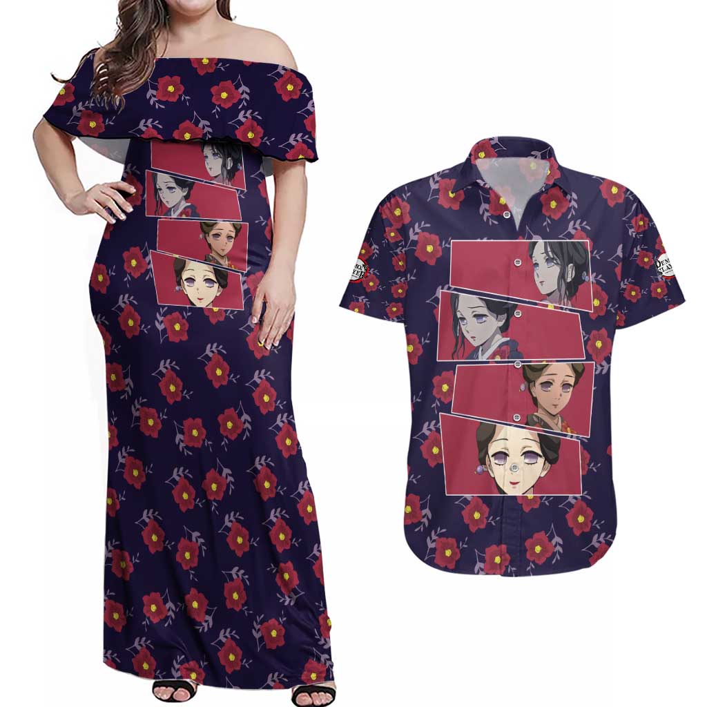 Tamayo - Demon Slayer Couples Matching Off Shoulder Maxi Dress and Hawaiian Shirt Anime Style