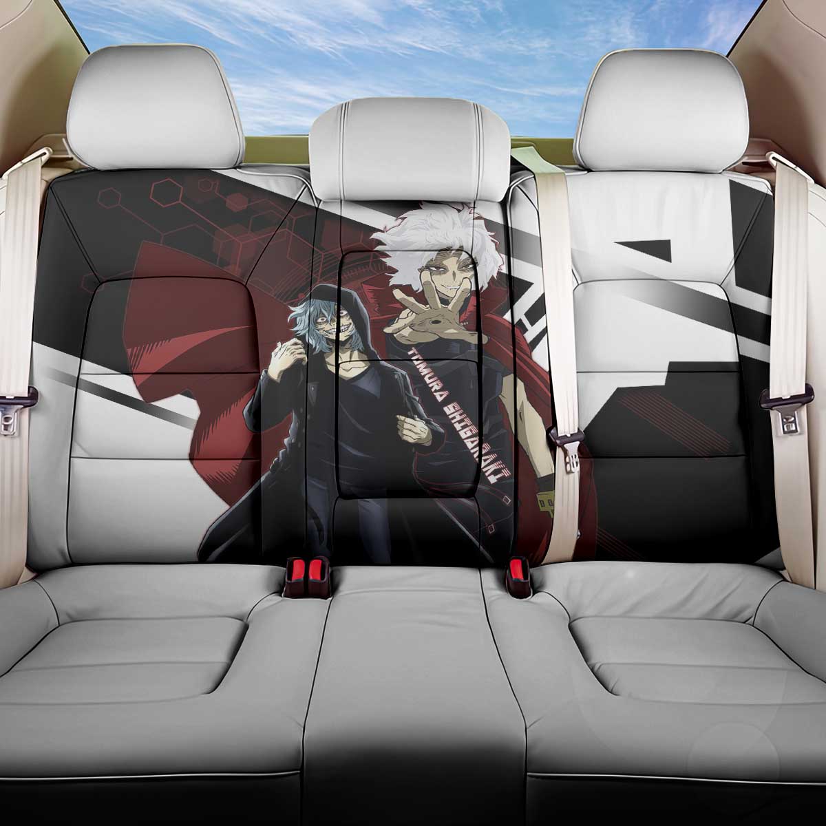 Tomura Shigaraki Back Car Seat Cover Dark Anime Villain Illustration with Red Energy Aura