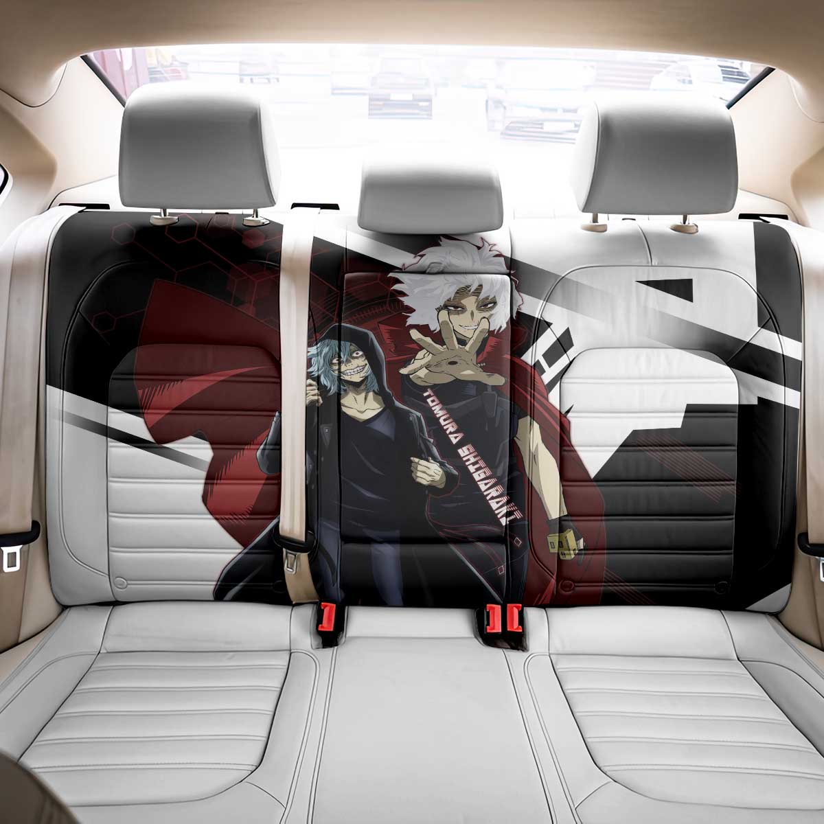 Tomura Shigaraki Back Car Seat Cover Dark Anime Villain Illustration with Red Energy Aura