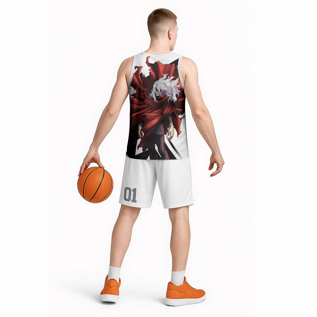 Tomura Shigaraki Basketball Jersey Dark Anime Villain Illustration with Red Energy Aura