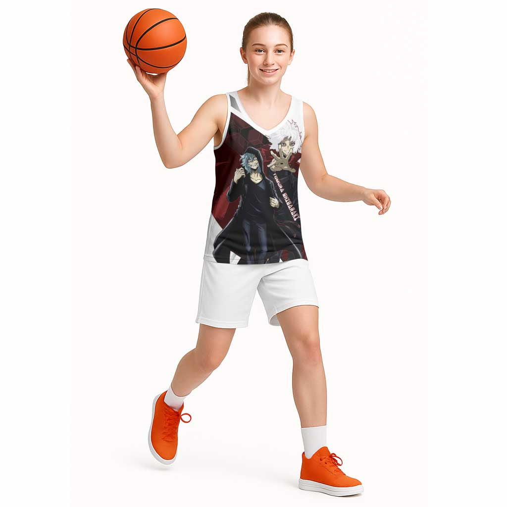 Tomura Shigaraki Basketball Jersey Dark Anime Villain Illustration with Red Energy Aura