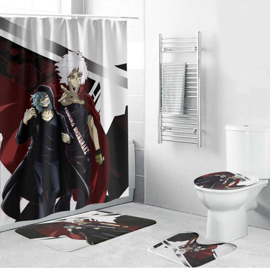 Tomura Shigaraki Bathroom Set Dark Anime Villain Illustration with Red Energy Aura