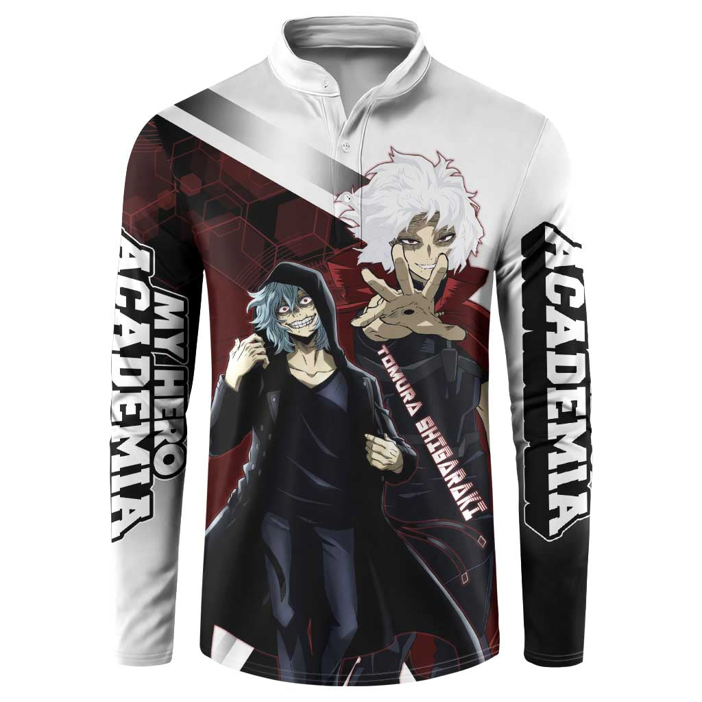 Tomura Shigaraki Button Sweatshirt Dark Anime Villain Illustration with Red Energy Aura