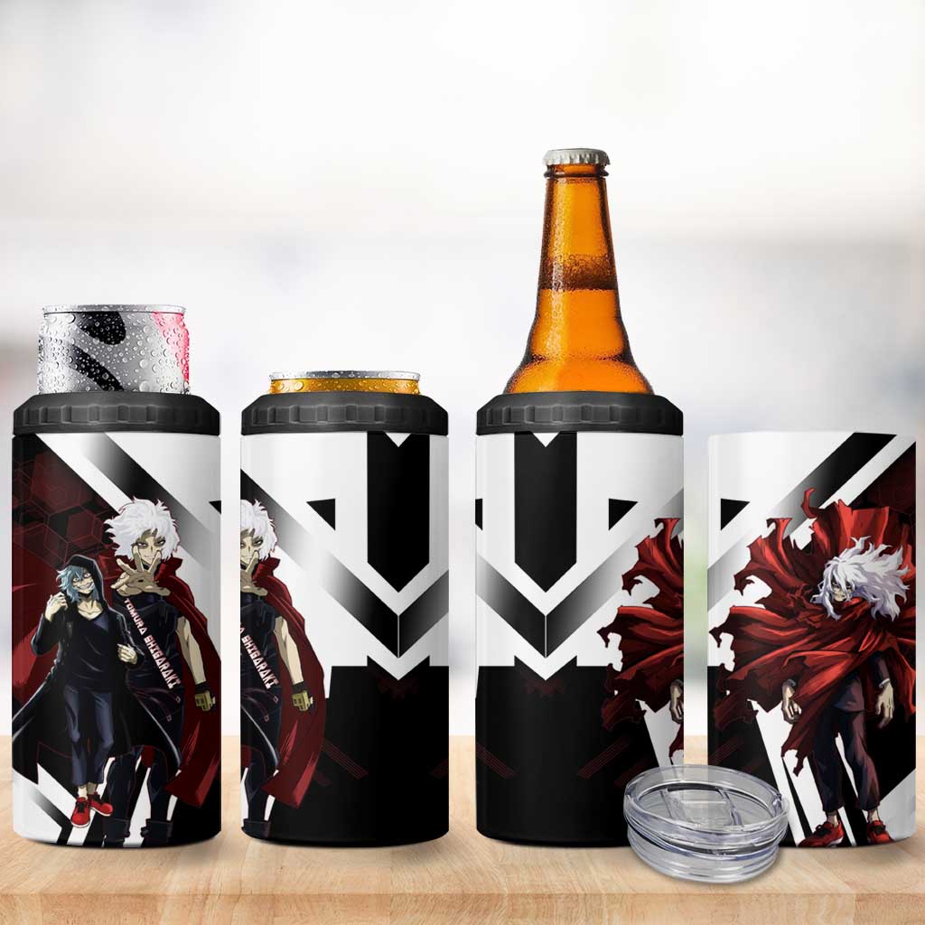 Tomura Shigaraki 4 in 1 Can Cooler Tumbler Dark Anime Villain Illustration with Red Energy Aura