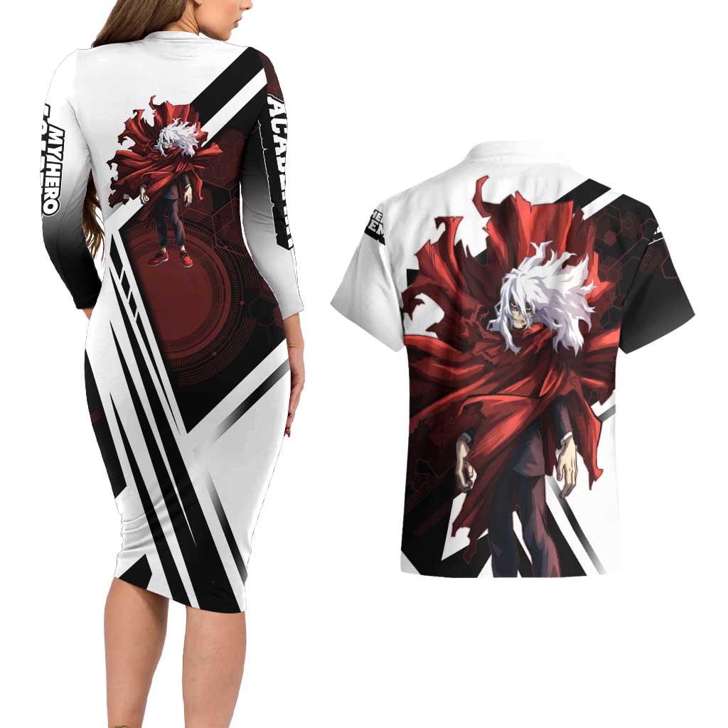 Tomura Shigaraki Couples Matching Long Sleeve Bodycon Dress and Hawaiian Shirt Dark Anime Villain Illustration with Red Energy Aura