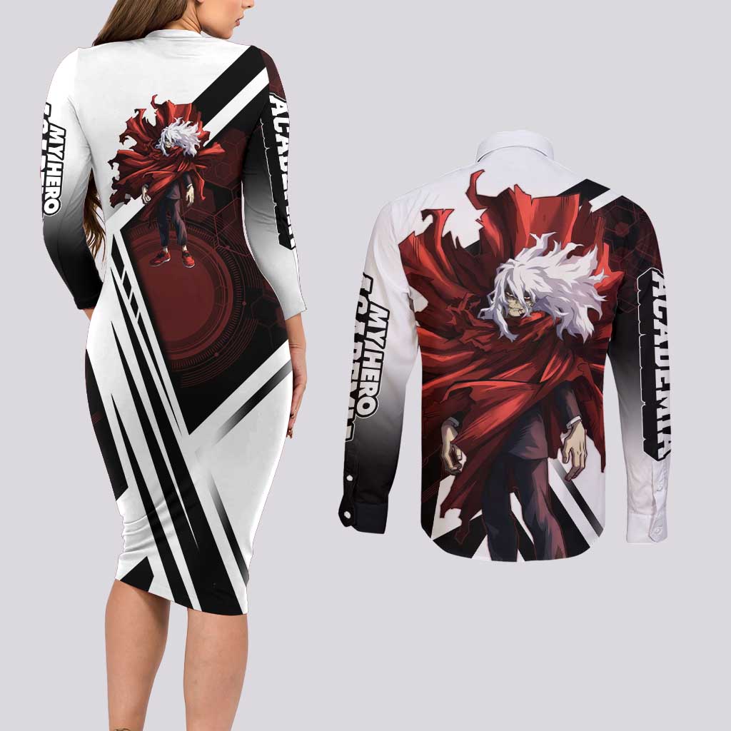 Tomura Shigaraki Couples Matching Long Sleeve Bodycon Dress and Long Sleeve Button Shirt Dark Anime Villain Illustration with Red Energy Aura