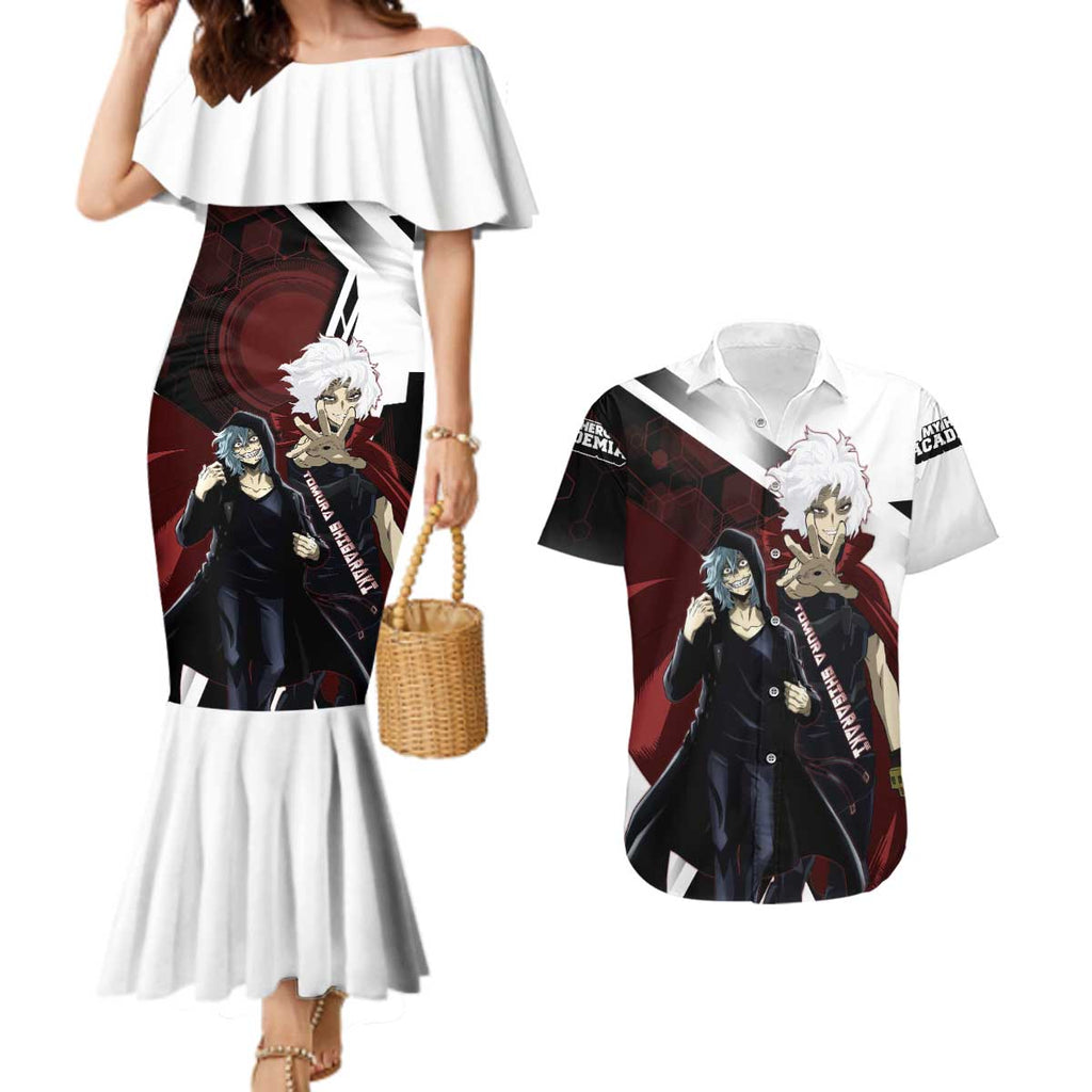 Tomura Shigaraki Couples Matching Mermaid Dress and Hawaiian Shirt Dark Anime Villain Illustration with Red Energy Aura