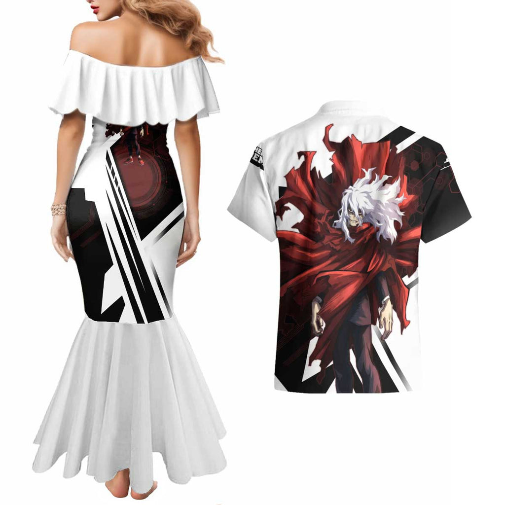 Tomura Shigaraki Couples Matching Mermaid Dress and Hawaiian Shirt Dark Anime Villain Illustration with Red Energy Aura