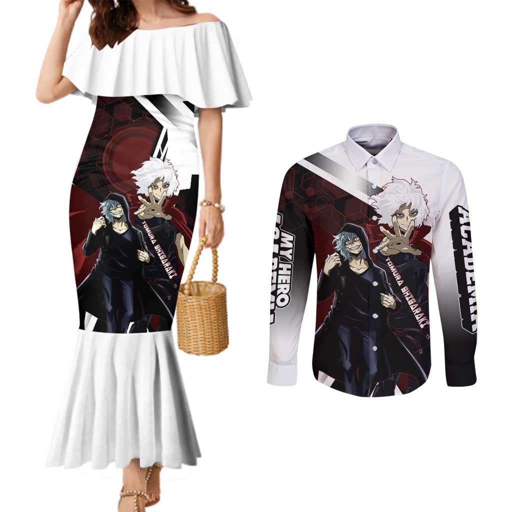 Tomura Shigaraki Couples Matching Mermaid Dress and Long Sleeve Button Shirt Dark Anime Villain Illustration with Red Energy Aura
