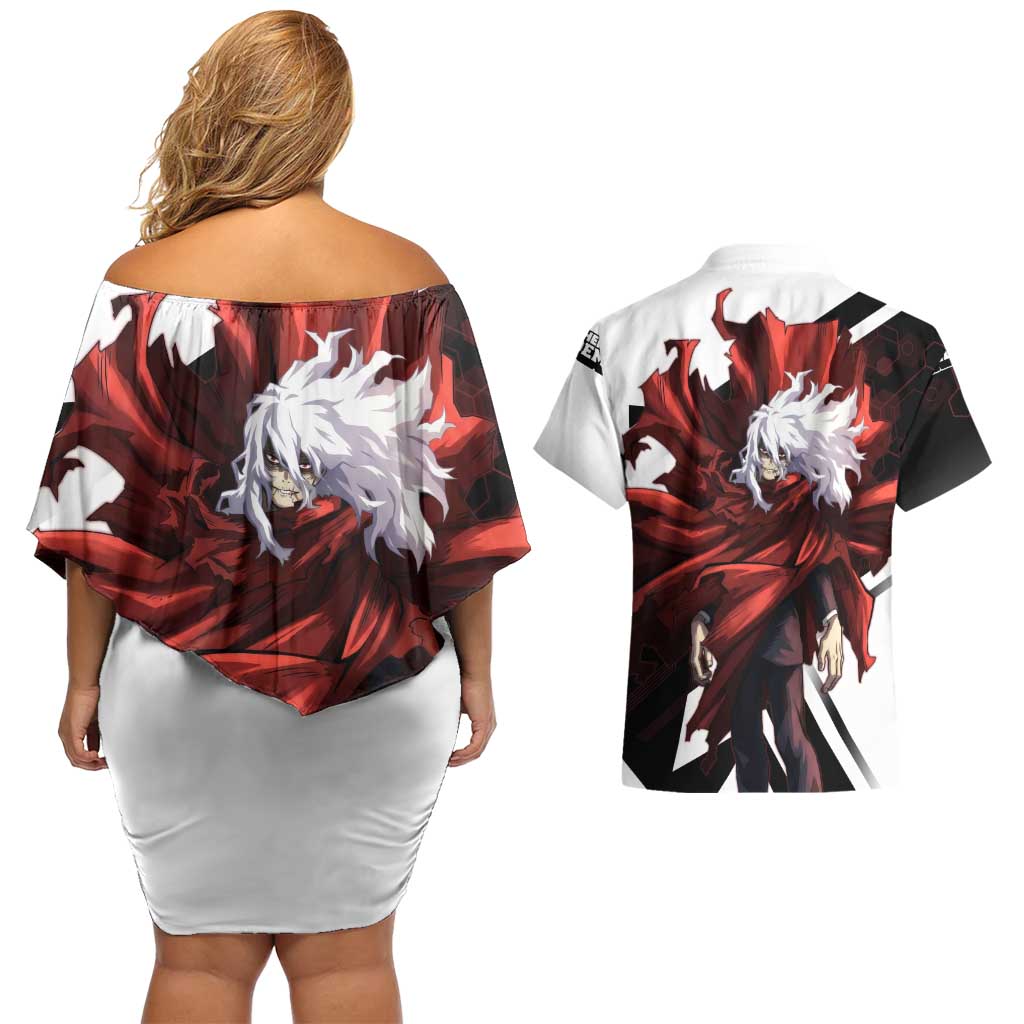 Tomura Shigaraki Couples Matching Off Shoulder Short Dress and Hawaiian Shirt Dark Anime Villain Illustration with Red Energy Aura