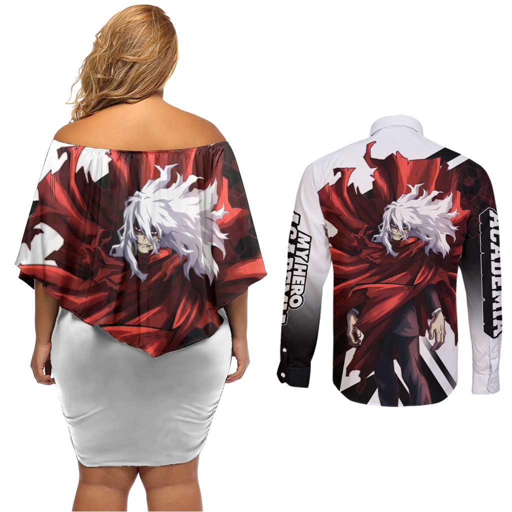 Tomura Shigaraki Couples Matching Off Shoulder Short Dress and Long Sleeve Button Shirt Dark Anime Villain Illustration with Red Energy Aura