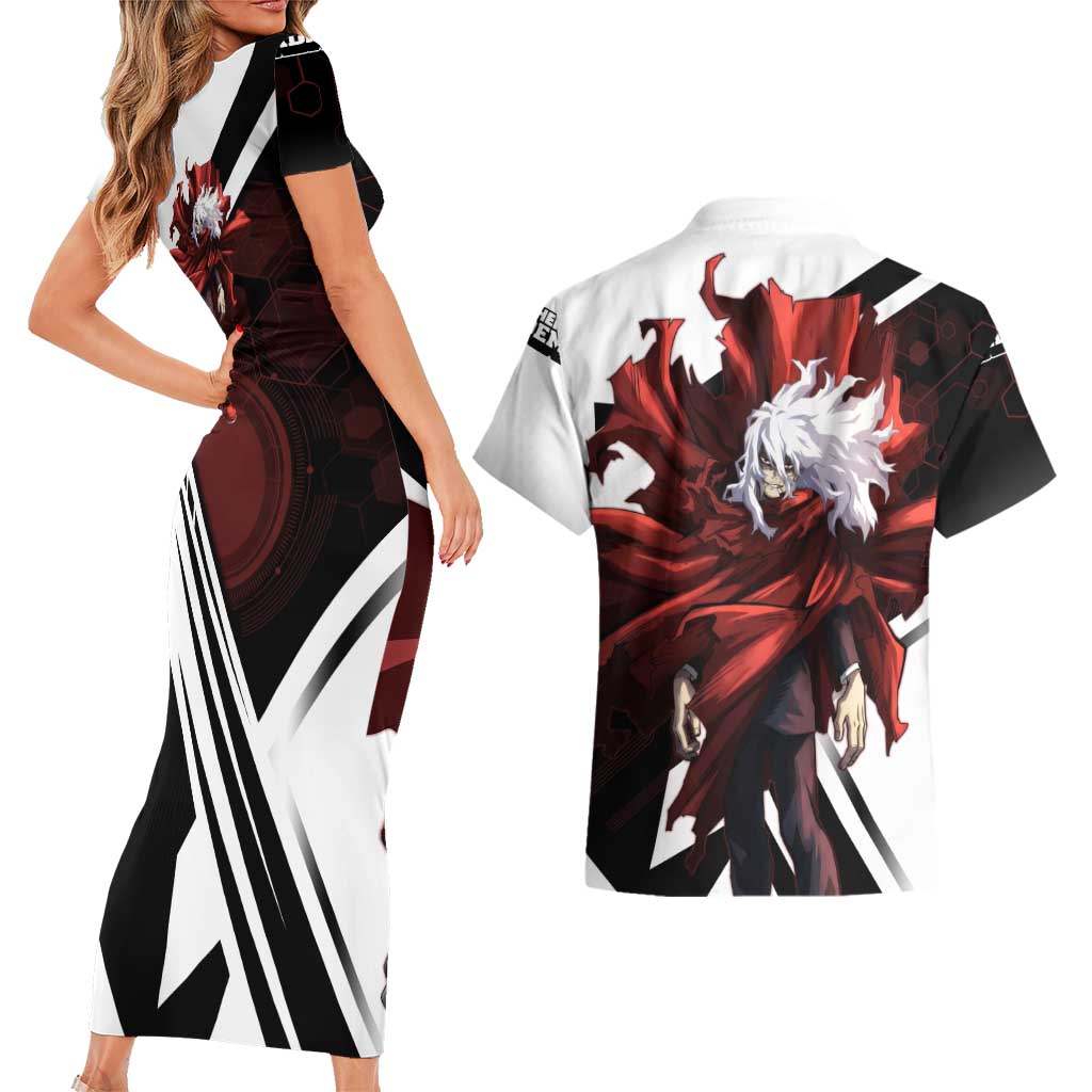 Tomura Shigaraki Couples Matching Short Sleeve Bodycon Dress and Hawaiian Shirt Dark Anime Villain Illustration with Red Energy Aura